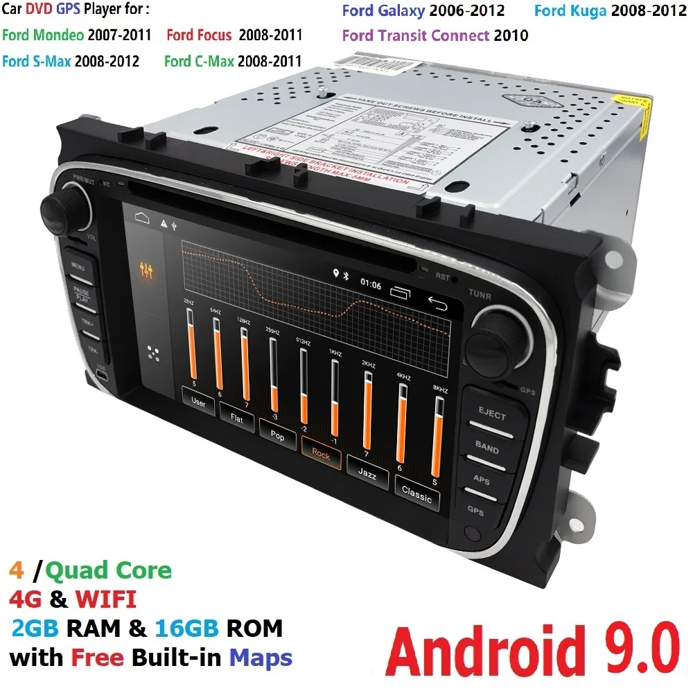 

Car Multimedia player Android 9 Autoradio 2 Din For FORD/Focus/Mondeo/S-MAX/C-MAX/Galaxy RAM 2GB 16GB ROM Radio DVR DAB+