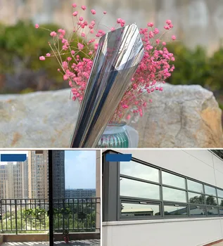 

SUNICE Building Window Decor One Way Mirrored Window Film Solar Reflective Silver Layer Tint Room Building Decor 100cm x 100cm