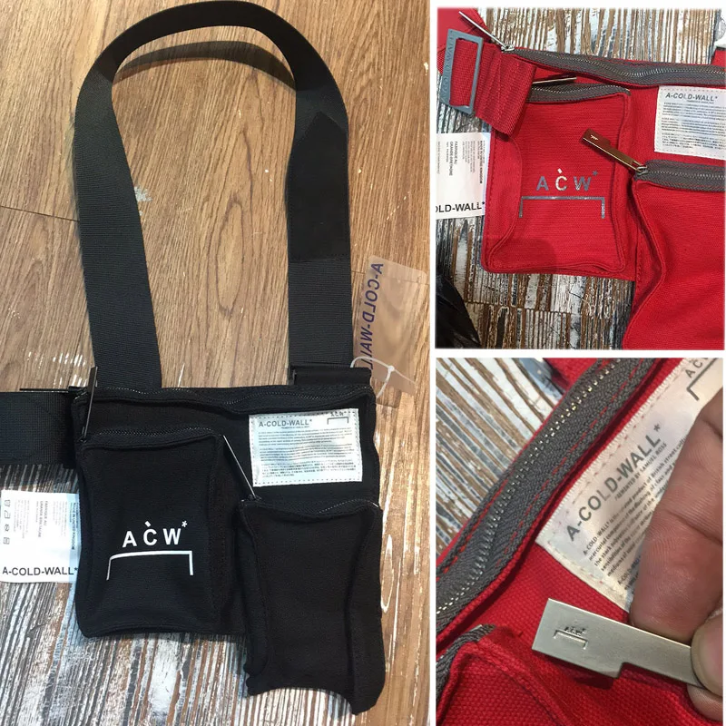 

Hip Hop A-COLD-WALL ACW Bag Black Red Function Multi-pocket Canvas Bag Adjustable Diagonal A-COLD-WALL Cross-body Shoulder Bag