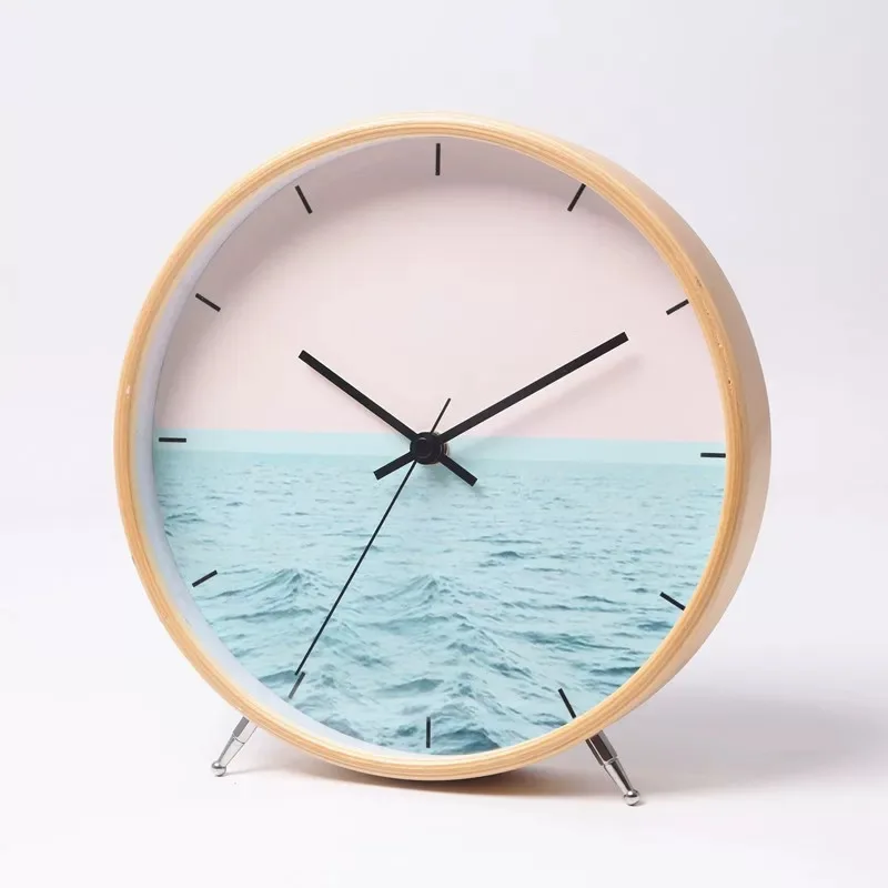 NOOLIM часы с скандинавским океанским узором современный минималистичный креативный часы для гостиной украшение немой Рабочий стол часы из цельного дерева - Цвет: F