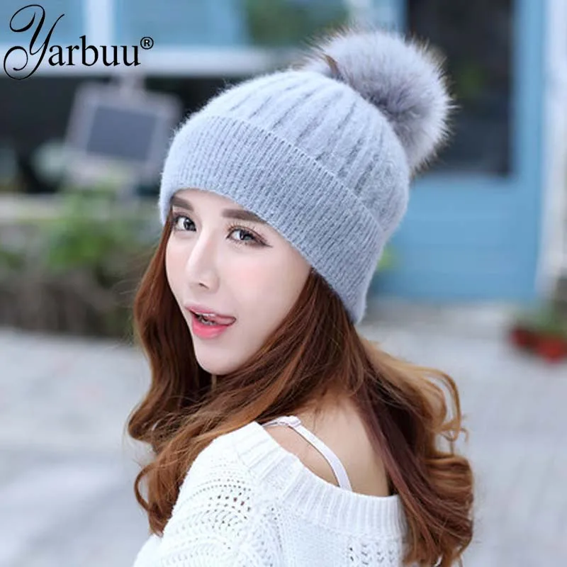 

[YARBUU] Beanie Winter hat for women Pom Pom Hat For Women Brand cap new fashion wool Girls Caps Knitted Beanies Cap Wholesale