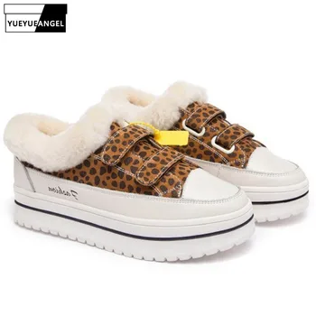 

Hook&Loop Leopard Print Casual Shoes Woman Round Toe Platform Shoes Fashion Black Winter Cotton Shoes Zapatillas Mujer 35-39