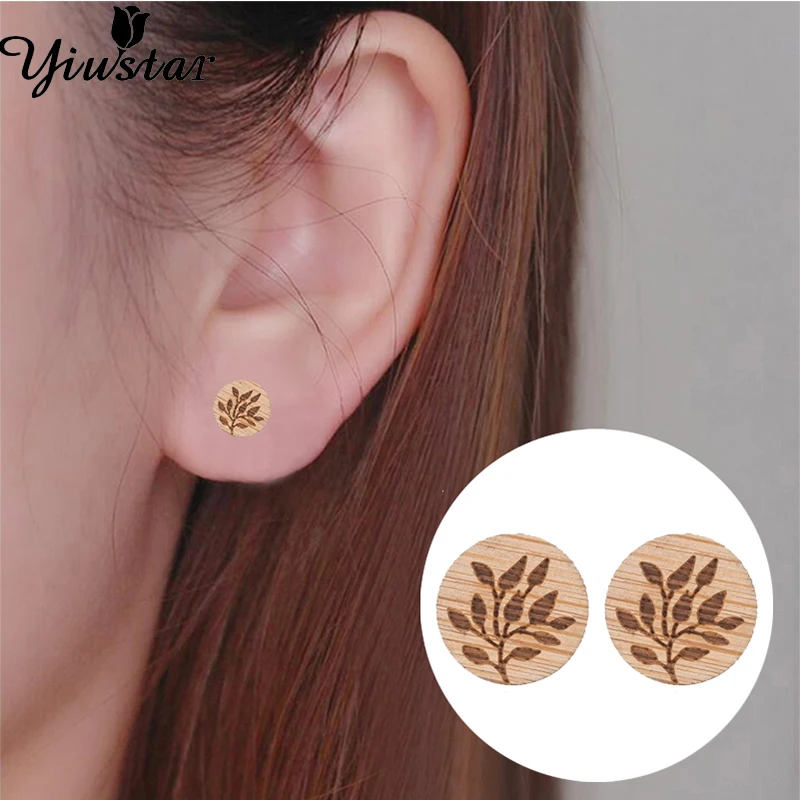 

Yiustar Laser Printing Tree of Life Wooden Earrings Tiny Beauty Tree of life jewelry Gift for Mother Safety Anti-Allergy Earring