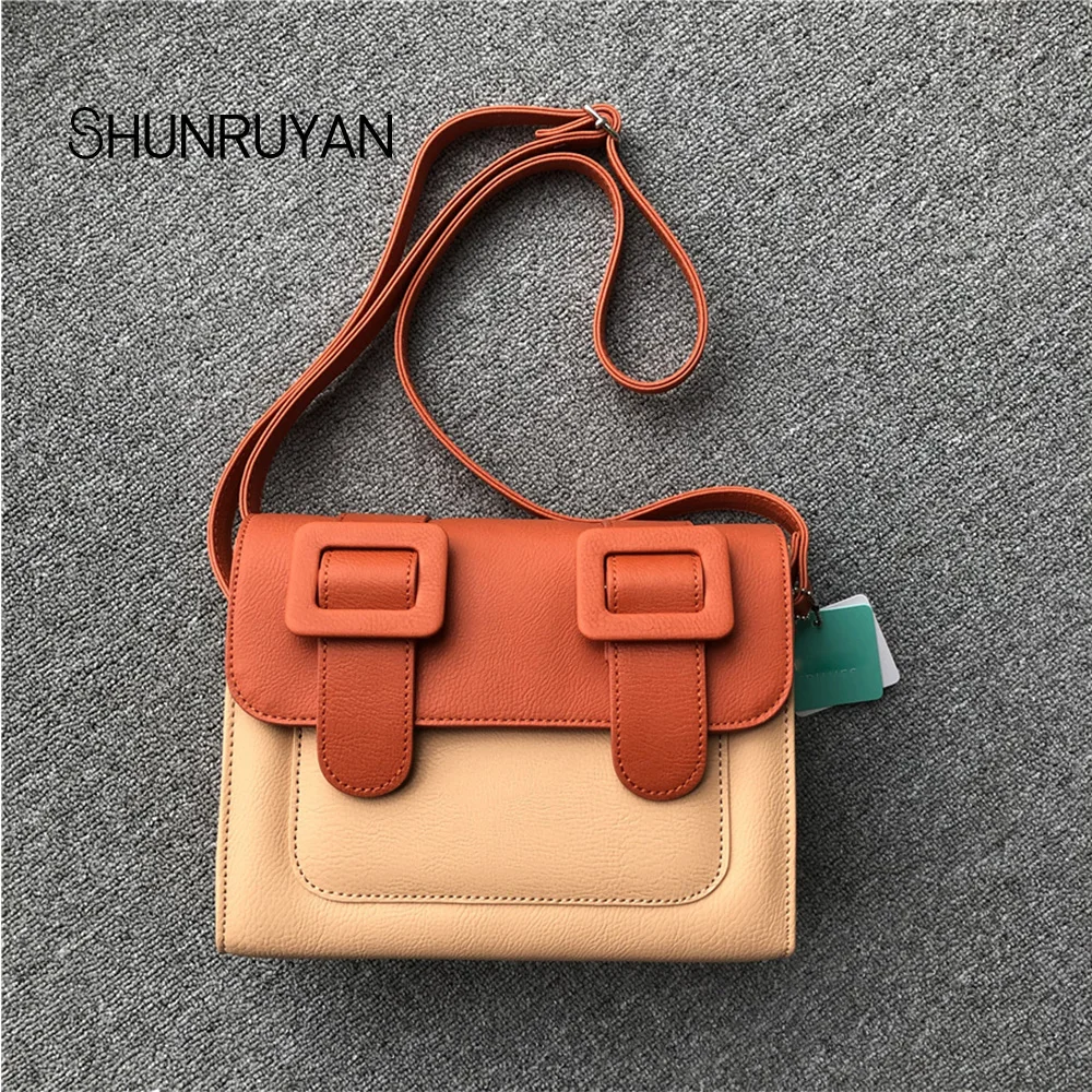 

SHUNRUYAN New 2019 Colorblock one shoulder messenger bag PU Women Bag Ladies Bag Crossbody Bag