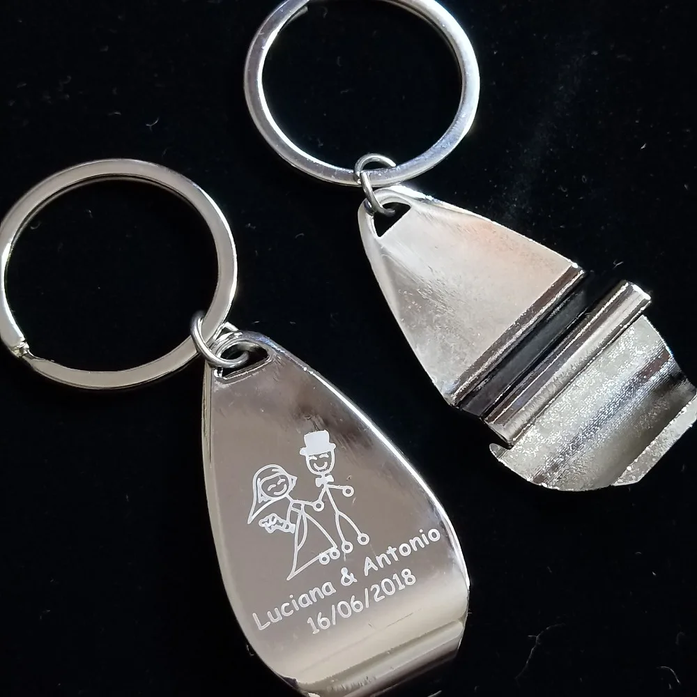 

100Pcs Personalised Metal Keyring Keychain Beer Wine Bottle Opener Wedding Favor Custom Key Ring Gifts for Guests ,Engraved Logo