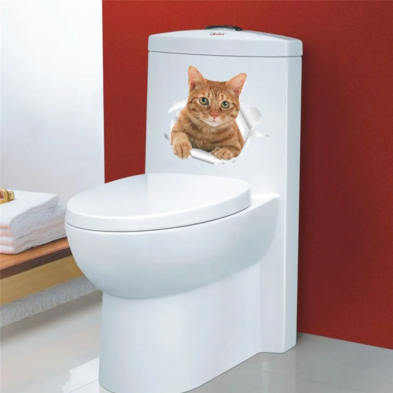 18x18 см забавные наклейки на туалет с желтым котом для туалета, украшение для ванной комнаты, сделай сам, яркий котенок, 3d наклейки для дома с отверстиями, ПВХ, Настенная роспись, искусство