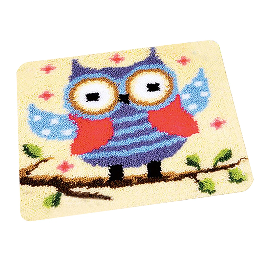 DIY Latch Hook Kit Rug Cushion Ladybug Flower Owl Bear Pillow Mat Needlework Crocheting Rug Embroidery for Beginners