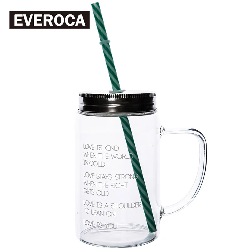 Heat Resistant Letter Decals Glass Straw Cups Summer Cover Cold Cups Fresh Fruit Juice Cups on