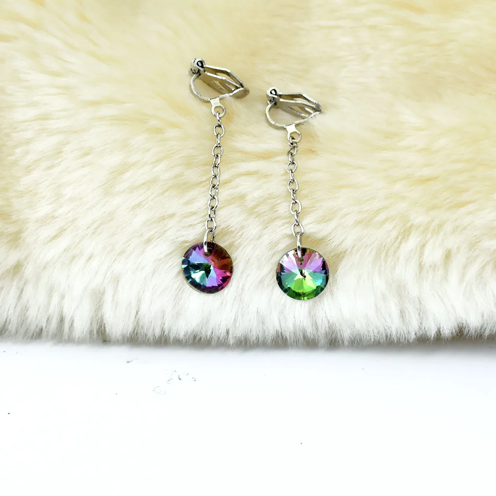 

Chadestinty Earcuffs For Women Tassel Earrings Without Piercing Long Crystal Earrings Round Clip Earing No Ear Hole Jewelry