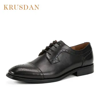 

Men Genuine cow leather brogue wedding Business mens casual flats shoes 2019 black burgundy vintage oxford shoes for men's shoe
