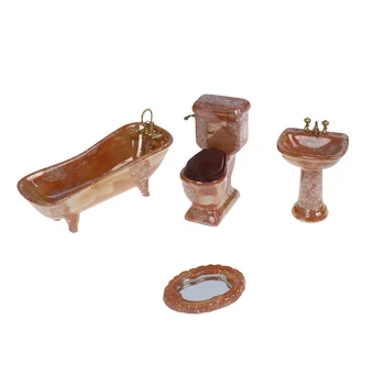 

1Set 1:12 Dollhouse Miniature Yellow Porcelain Bathroom Set Toilet Basin Bathtub Furniture