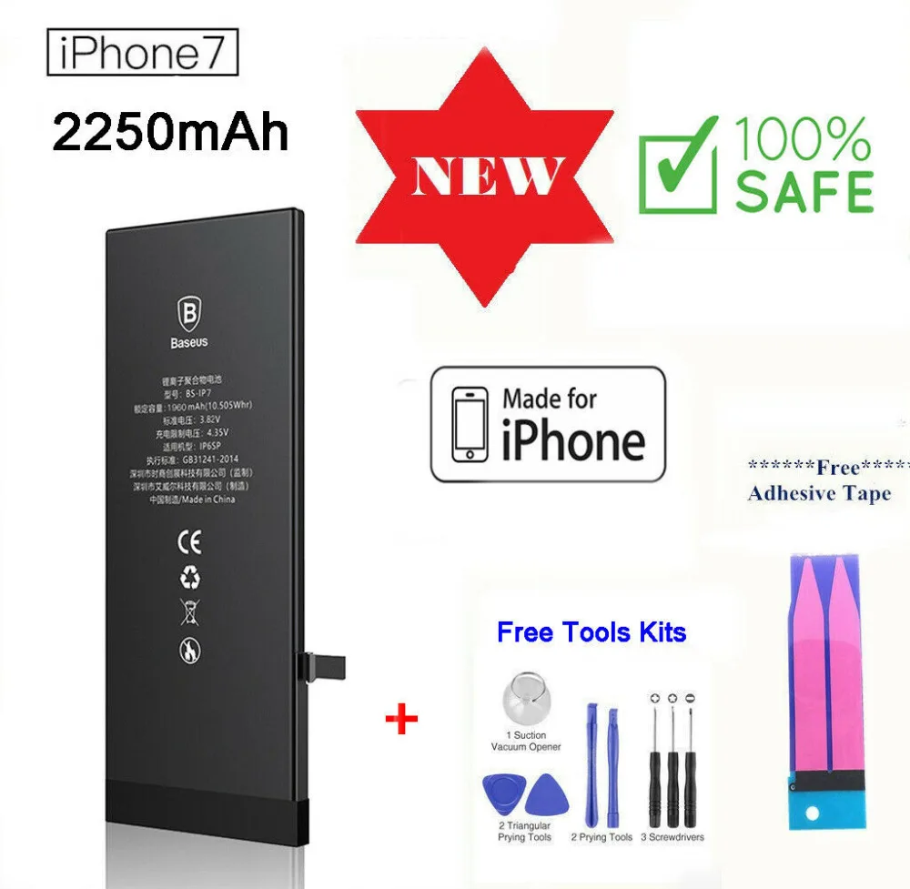 

Baseus 2250mAh Lithium Battery Internal Repair Replacement Li-ion Battery for Apple iPhone 7 + Free Tools