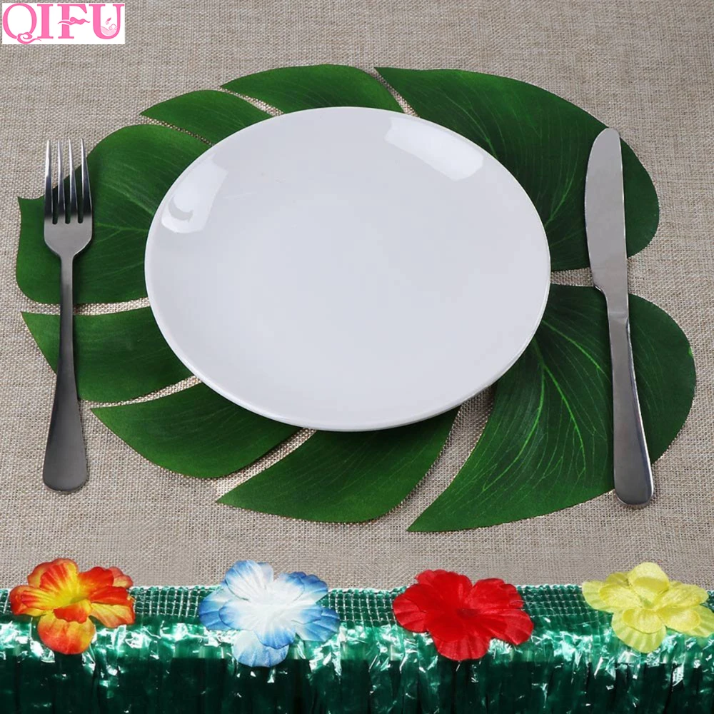 

QIFU 12pcs Artificial Tropical Palm Leaves Tropical Party Decor Luau Summer Party Table decoration Hawaii Jungle Party Supplies