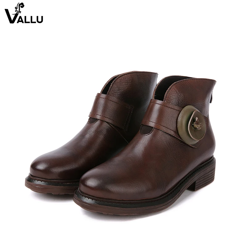 

Belt Strap Boots For Women 2018 VALLU Latest Design Genuine Leather Lady Booties Handmade Round Toe Female Heeled Shoes