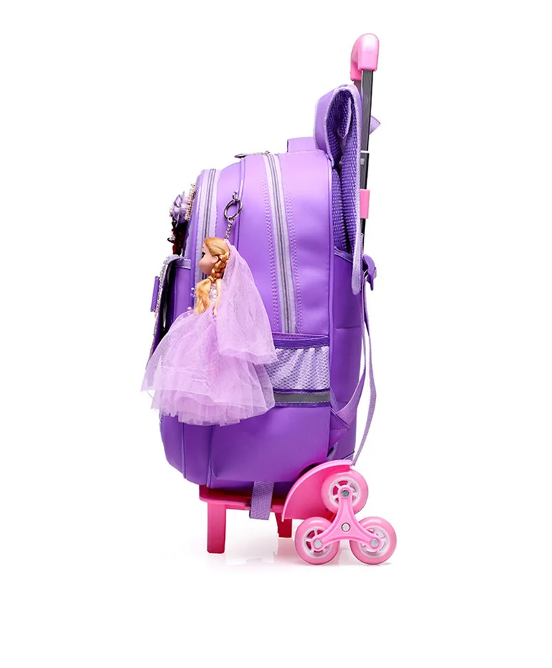 Съемные детские школьные сумки водостойкие для девочек фиолетовая принцесса тележка рюкзак дети сумка на колесах Bookbag путешествия чемодан