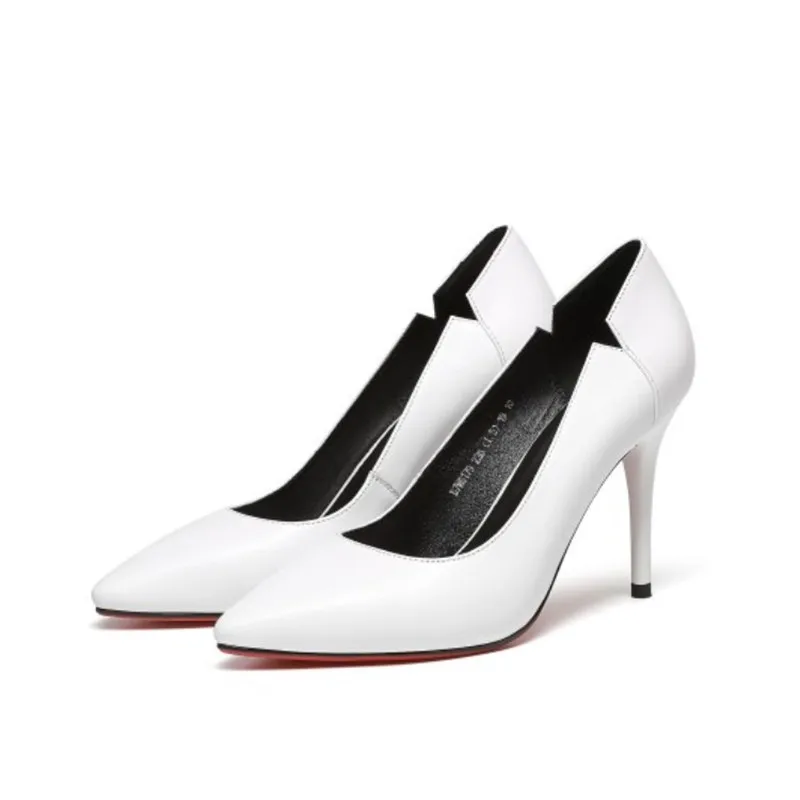 

2019 new single-toe pointed shallow mouth with European and American women's shoes white 0418