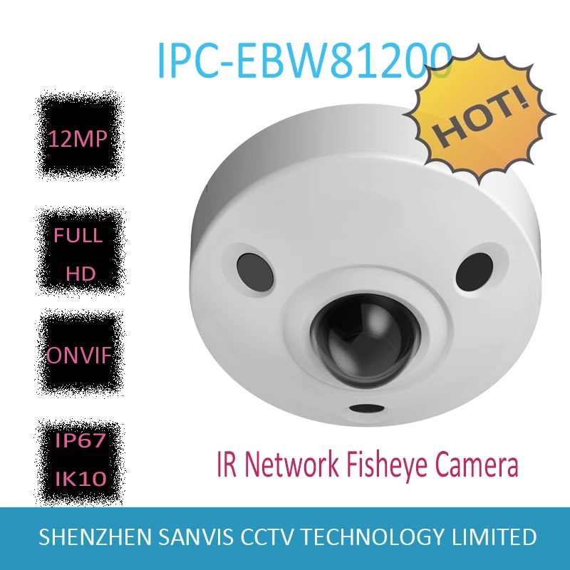  Free Shipping 2016 NEW DAHUA IP Camera 12MP Ultra HD IR Network Fisheye Camera IP67 IK10 with POE Without Logo IPC-EBW81200 