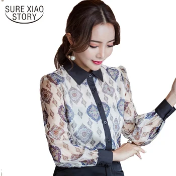

Korean Fashion 2018 Women Chiffon Blouse Elegant Printed Flora Long Sleeved Casual Top Female Clothing Loose Shirt Blusa D287 30