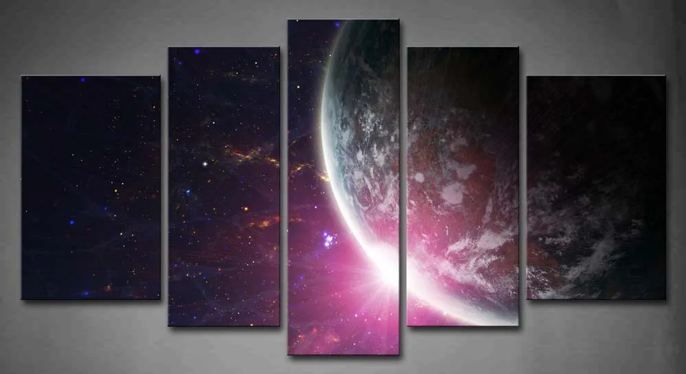 

Framed Wall Art Picture Space Background Star Canvas Print Artwork Abstract Posters With Wooden Frames For Living Room