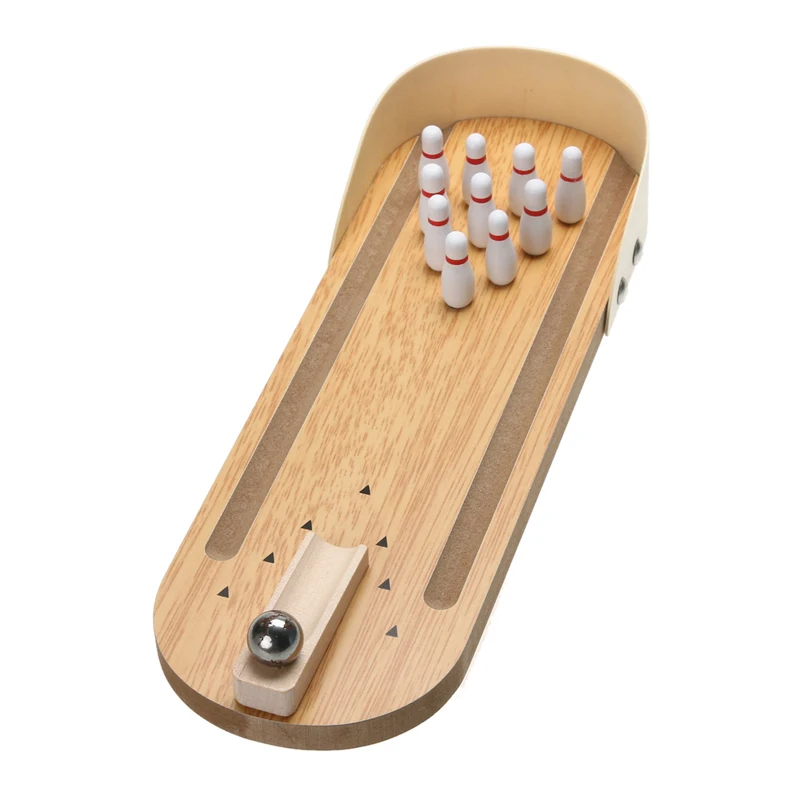 Mini Desktop Bowling Game Set Wooden Bowling Board with Alley Ten Metal