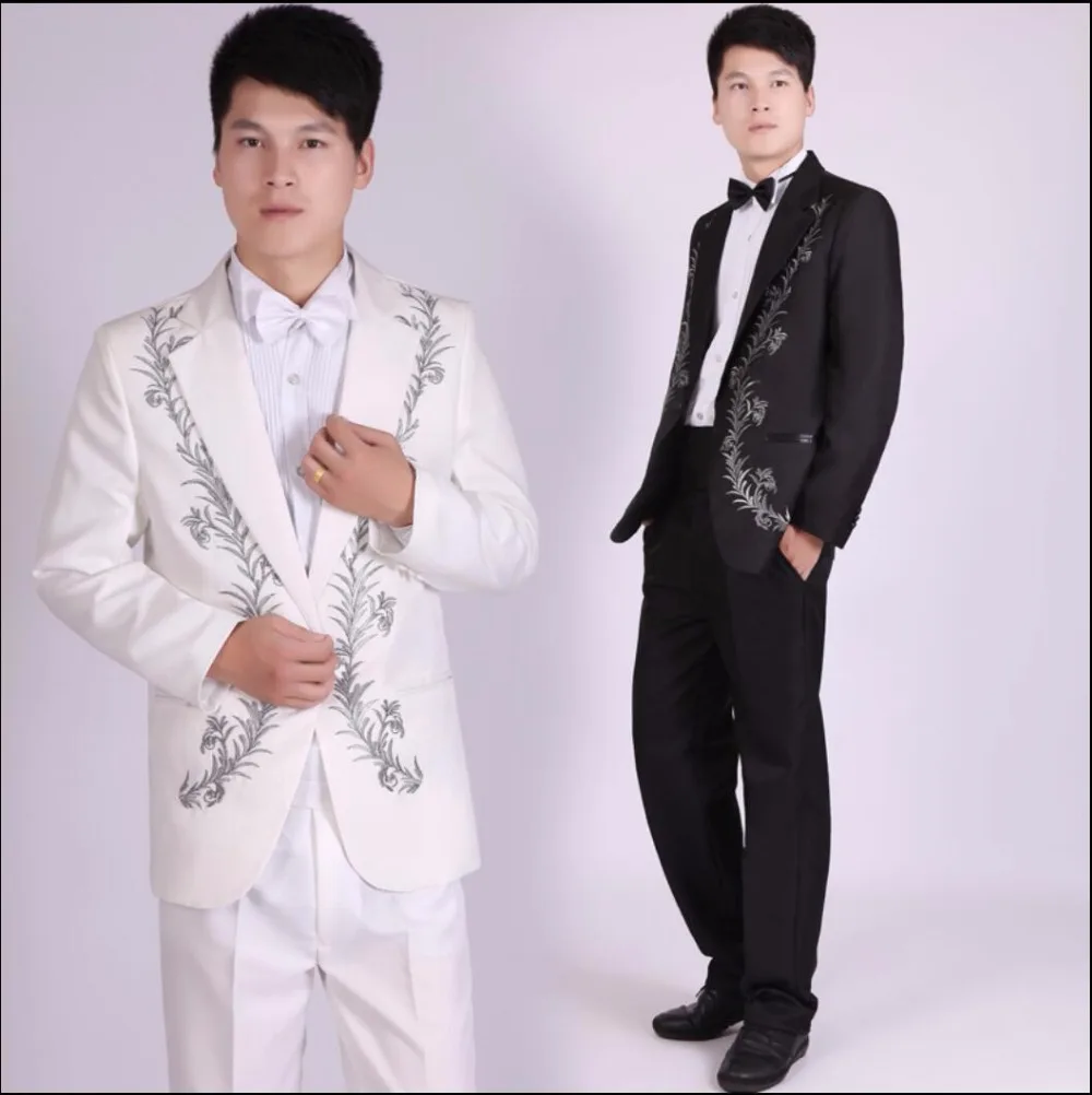 

Men Embroidered Suit Adult Formal Dress Chorus Groom Groomsmen Dress Studio Host Suit Singer Stage Costumes