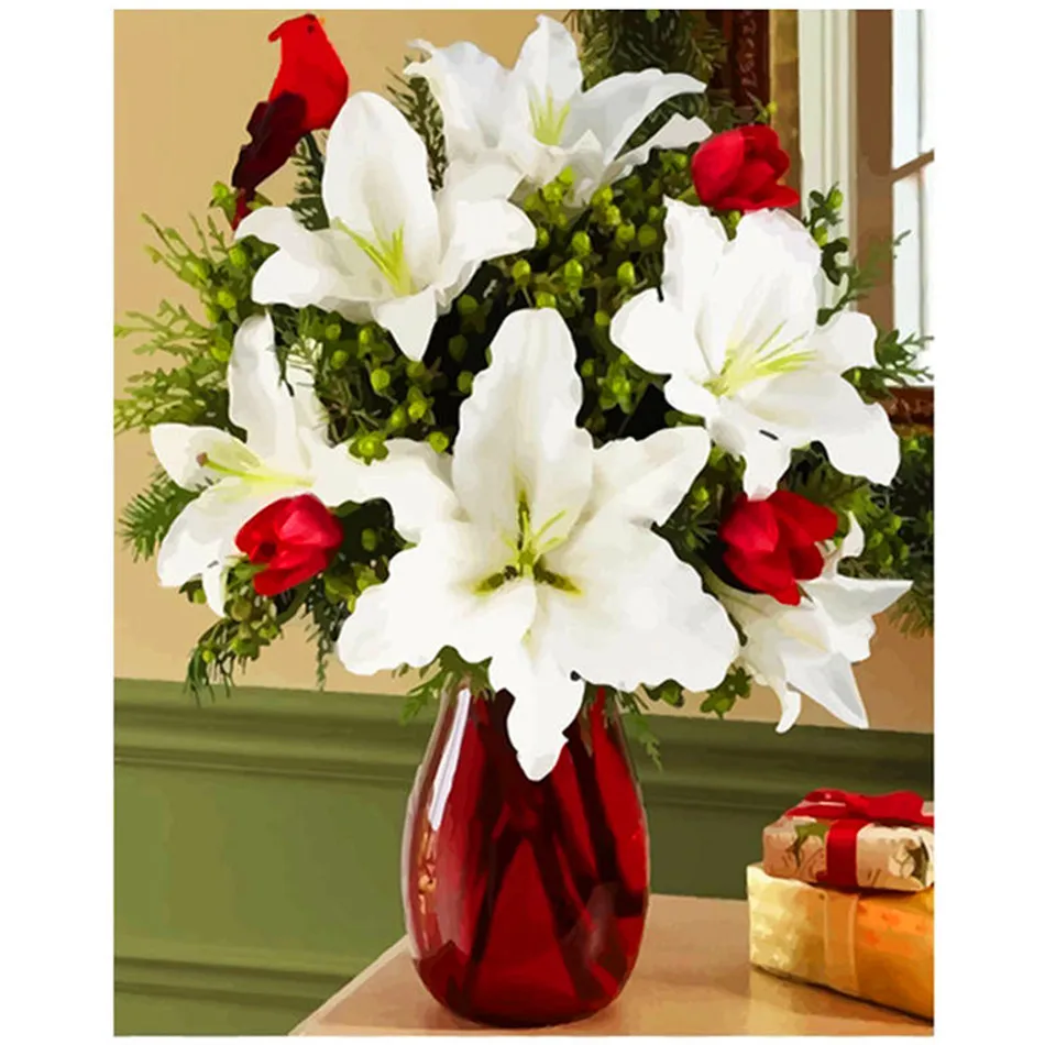 

WEEN White Lily DIY Painting by Numbers for Adults, Paint by Number Kit On Canvas for Beginners Wall art Home Decor 40x50cm