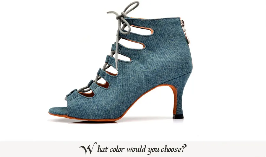 Ladingwu/Обувь для латинских танцев; женские джинсовые синие танцевальные ботинки; Широкий Тонкий Высокий каблук 10-6 см; Танцевальная обувь для сальсы и выступлений