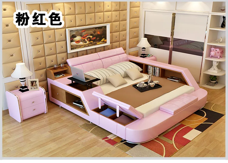 Cuero genuino real cama moderno camas con almacenamiento casa muebles de dormitorio cama muebles de dormitorio/camas quarto