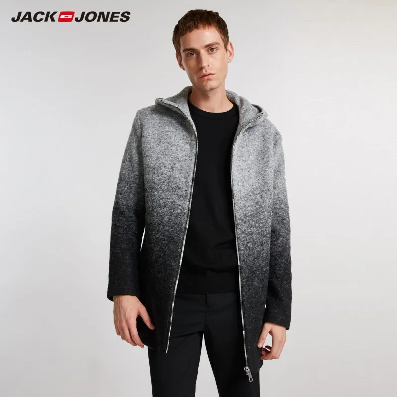 JackJones мужское шерстяное пальто с капюшоном 2019 модная повседневная верхняя одежда