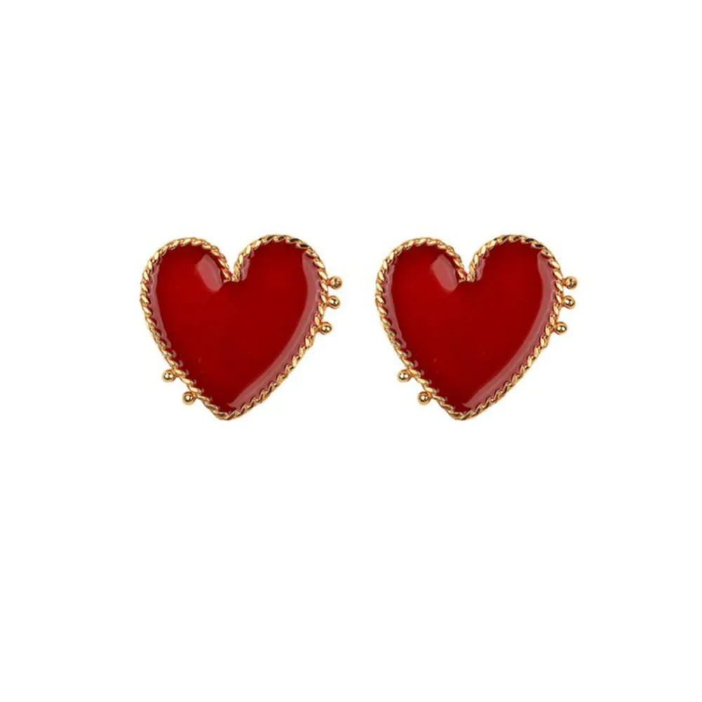 

2019 New Design 1pair Punk Gold Red Heart Shape Stud Earrings For Women Bohemian Big Stud Earring Jewelry Gift