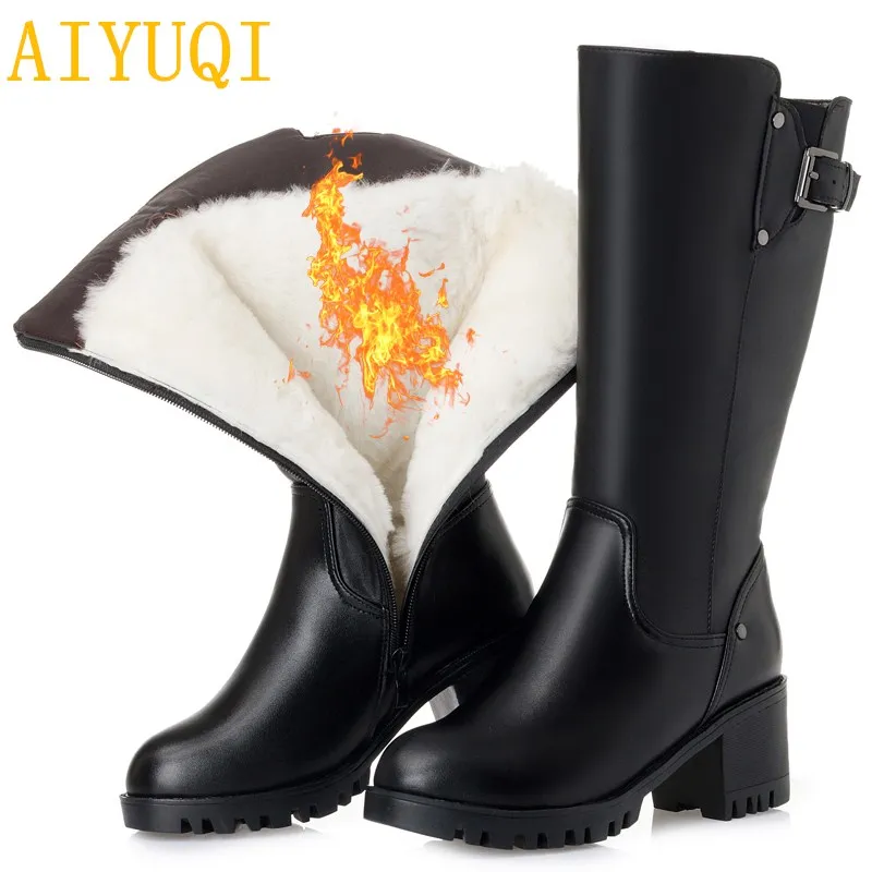 41 Wool En Laine Chaud Taille brown Aiyuqi Bottes Femmes De Grande Black brown Cuir 43 Nouvelles 2018 Véritable D'hiver Fluff Neige D'hiver black Talon Wool Épais Haute 42 Fluff qqrwSxAZvt