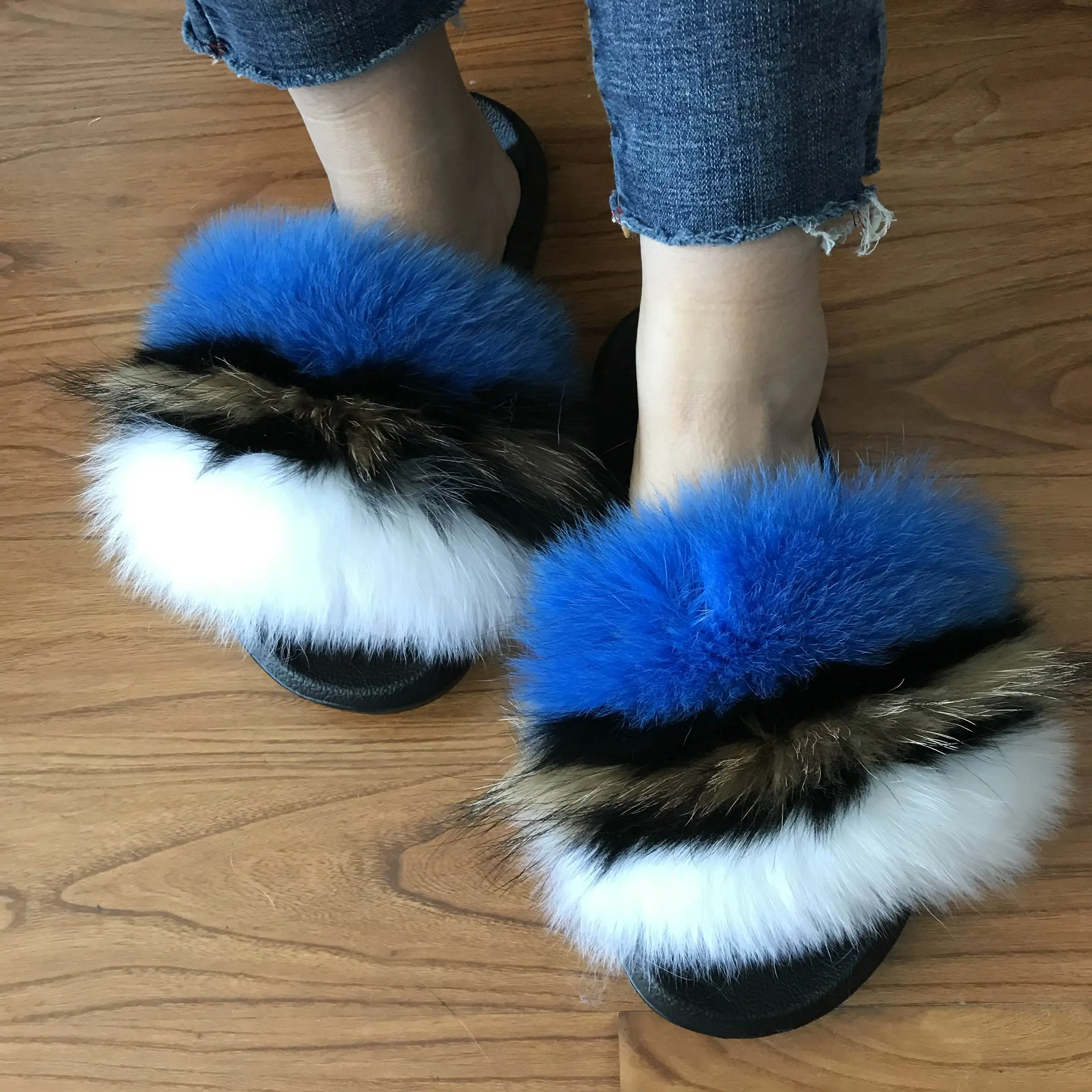 blue and black slippers