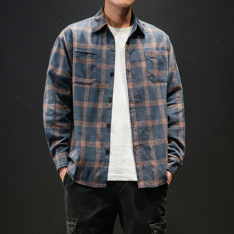 2019 ربيع جديد منقوشة الرجال قميص طويل الأكمام القطن المخلوطة قمصان رجالي عارضة ضئيلة الشارع الشهير خمر رجل اللباس قمصان