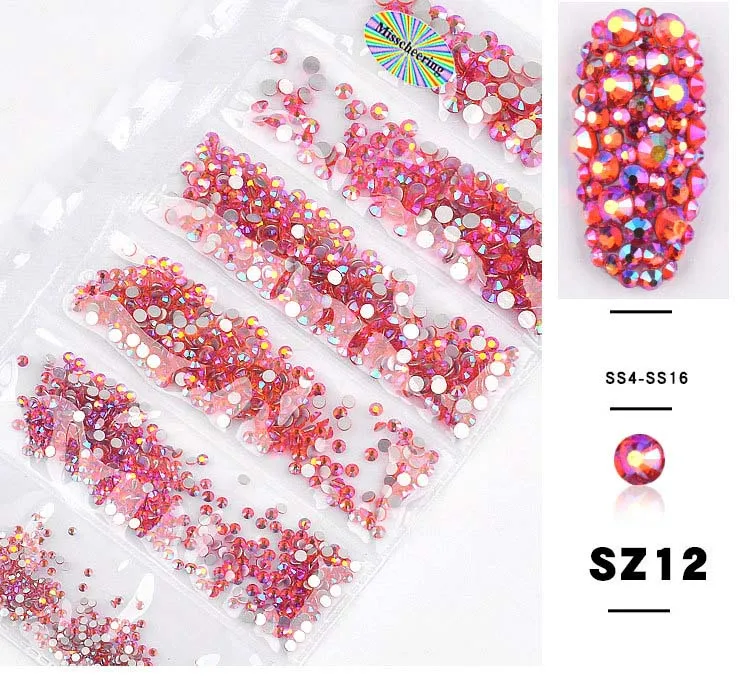 1 упаковка, цветные Стразы для ногтей AB Hotfix с плоской обратной стороной, Стразы для ногтей, 3D украшения для ногтей, драгоценные камни - Цвет: 12