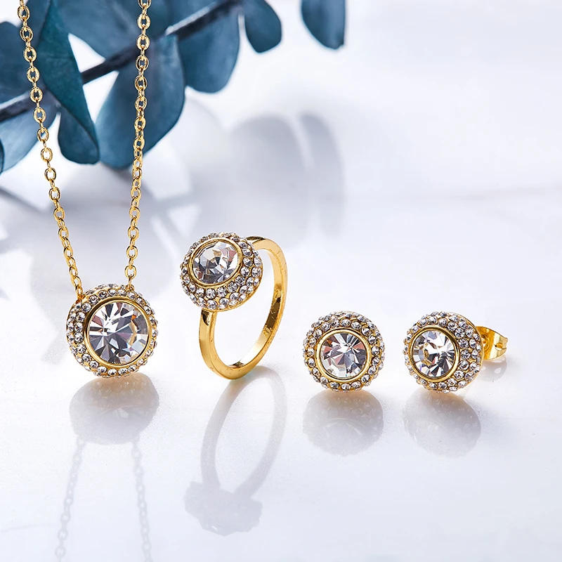 

Cdyle Luxury Gold Color Necklace Set For Women Anniversary Engagement Jewelry Crystals from Swarovski Necklace Earrings Ring Set