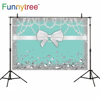 

Funnytree photographic background Bow blue gift diamond pearl flash photography backdrops photo shoot photocall photobooth decor