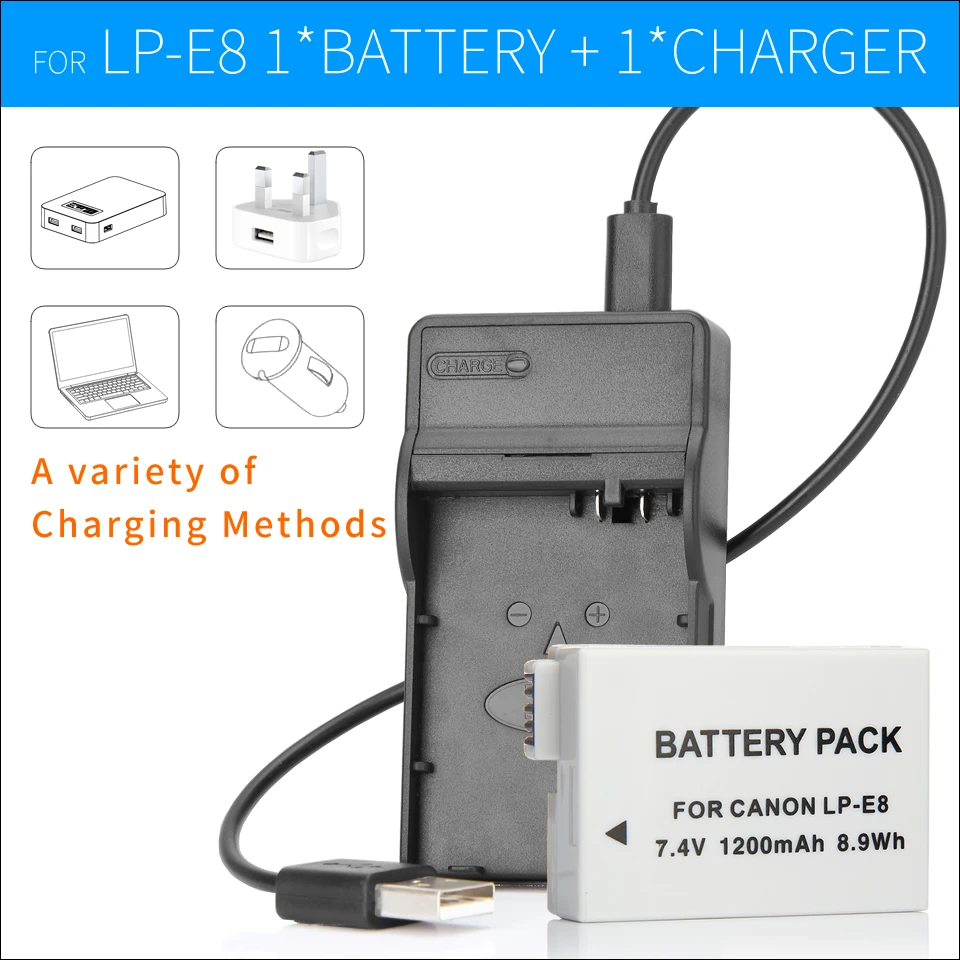 1x LP E8 LP E8 LPE8 Camera Rechargeable Battery + Charger For Canon