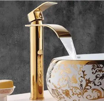 

New Arrivals Gold Basin Faucets Waterfall Bathroom Faucet Single handle Basin Mixer Tap Bath Faucet Brass Sink Water Crane Tap