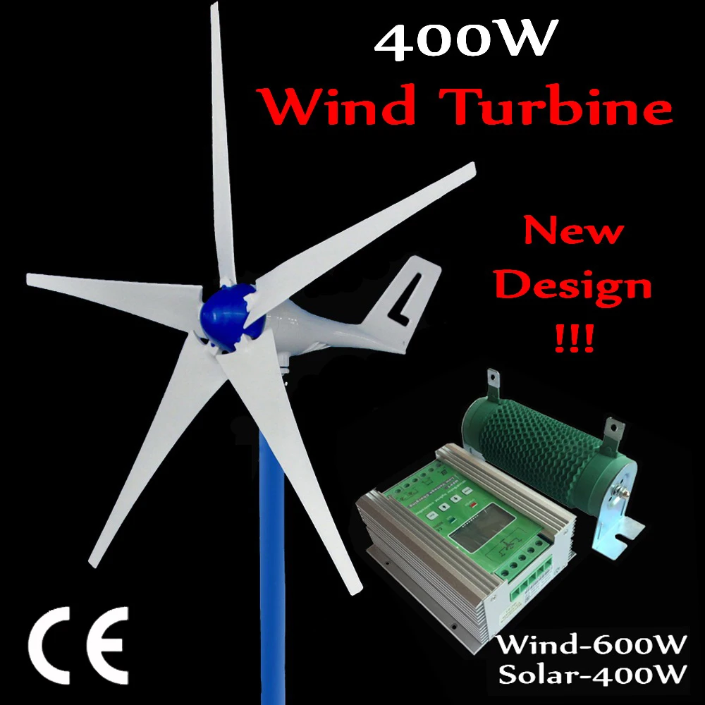 

5 Blade wind turbine generator 400W enough power output Max 600w 12V 24V 600W Wind Generator +400W solar Controller