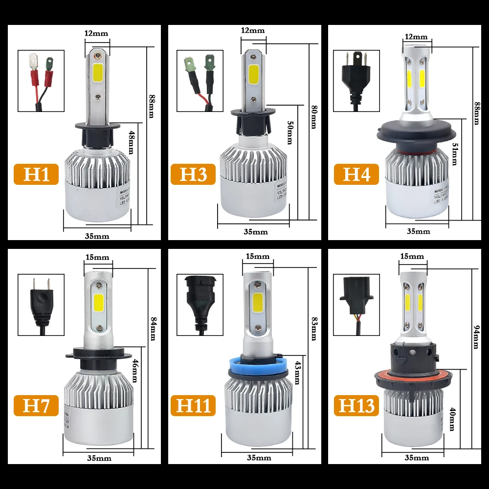 2 шт. Led лампы для автомобиля H1 H11 H7 H4 H3 HB4 H8 H27 HB3 H13 9005 9006 9007 881 72 Вт 8000 лм