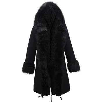 

[Lakysilk] Solid Color Black Zippers Long Sleeve Plus Size Women'S Winter Coat Casual Long Loose Warm Parkas Winter For Women