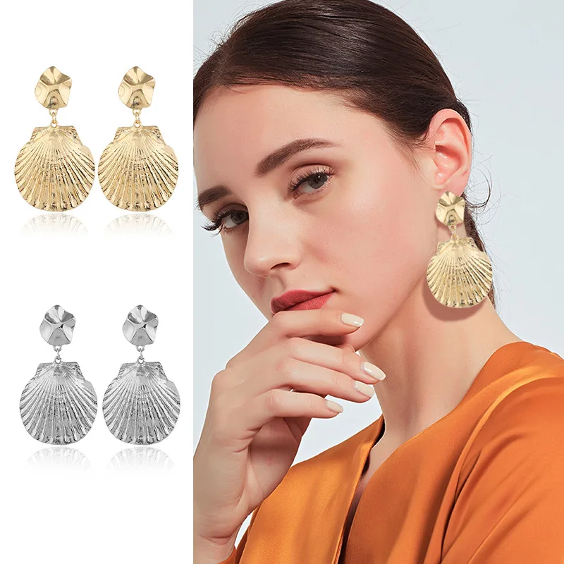 

Korean Sea Shell Earrings For Women Gold Color Trendy Metal Shell Statement Dangle Earrings 2019 New Summer Beach Jewelry