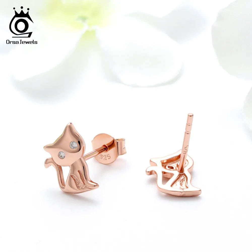 ORSA JEWELS Women Stud Earrings Cat Shape 925 Sterling Silver Romantic 11 MM Cats Earring Female Club Party Jewelry Gift SE107 - Image 3