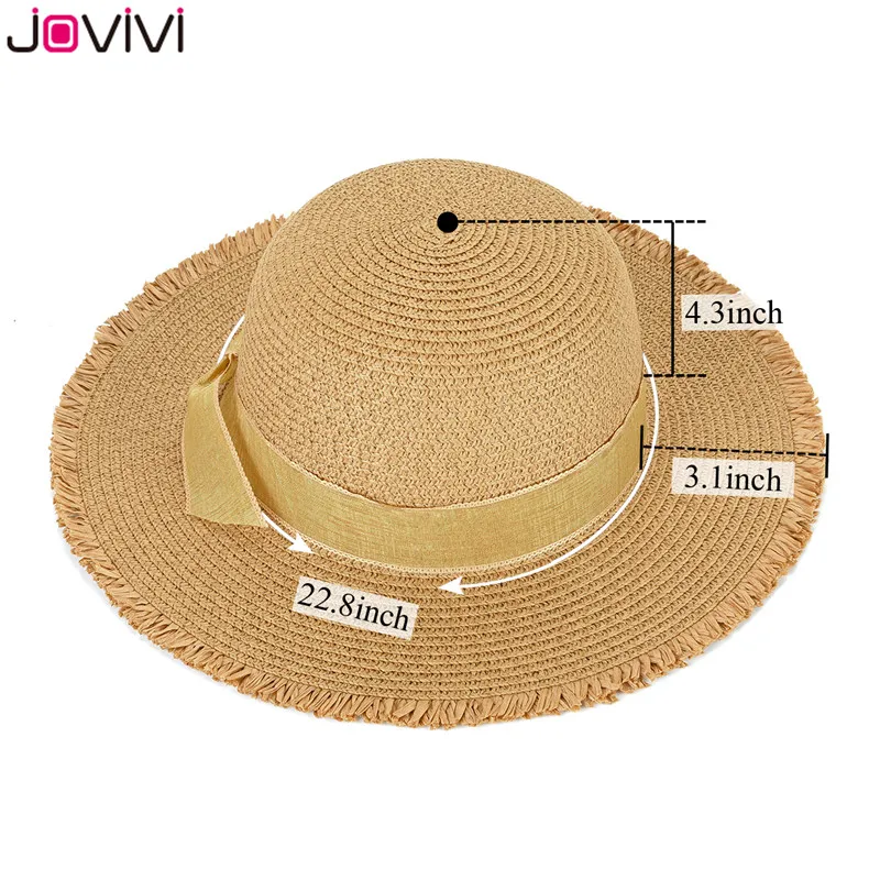 Jovivi Новый 1 pc Для женщин женские Солнцезащитные пляжные шляпы Широкий Бант края соломенная широкополая шляпа складывающаяся Кепка шляпа от