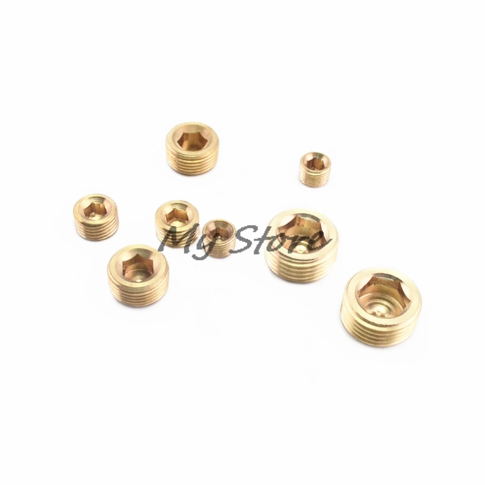 

2Pcs Hex Head Socket 1/8" 1/4'' 3/8" 1/2" PT Male Thread Dia Pipe Plug Fitting Gold Tone
