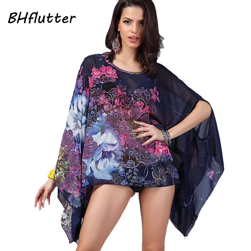 

BHflutter 4XL 5XL 6XL Plus Size Women Clothing 2018 Boho Style Batwing Chiffon Summer Dress Mini Casual Beach Dresses Vestidos