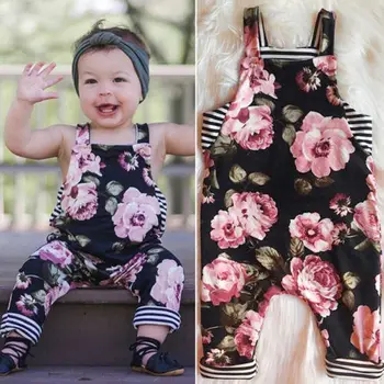 

Hot Sell Newborn Infant Kids Baby Girl Floral Print Stripe Patchwork Sleeveless Romper Jumpsuit Casual Clothes Outfit 0-24Months