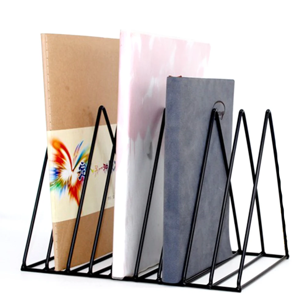 Best Solid 9 Grid File Storage Book Shelf Bookbends Desktop Nordic Wrought Iron File Holder Office Desk Storage Book Stand Organizer