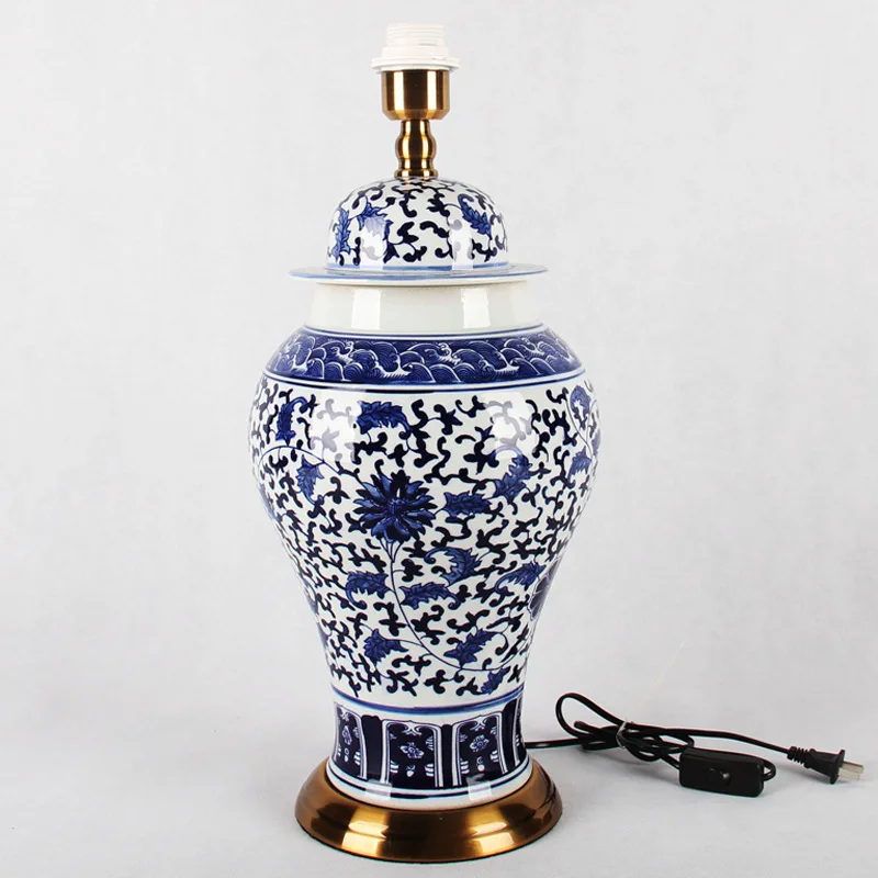 China Antique Living Room Study Retro Vintage Table Lamp Porcelain Ceramic Table Lamp wedding decoration table lamp vintage blue and white (2)