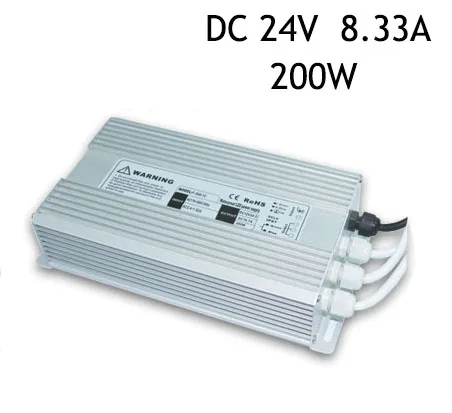 

24V 8.33A 200W Waterproof IP67 LED Switching Power Supply Driver for LED Strip 5050 3528 AC220-240V To DC24V Transformer DHL